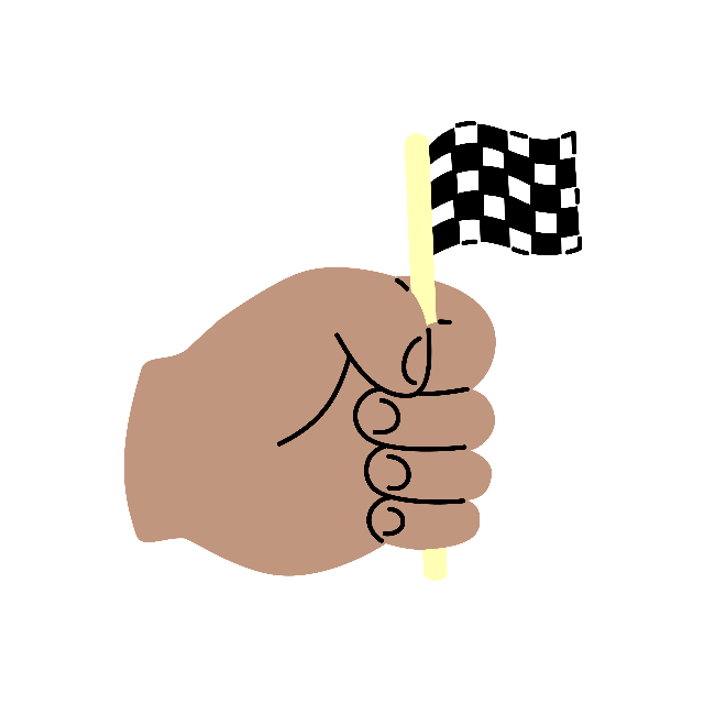 Hand schwenkt eine Zielflagge